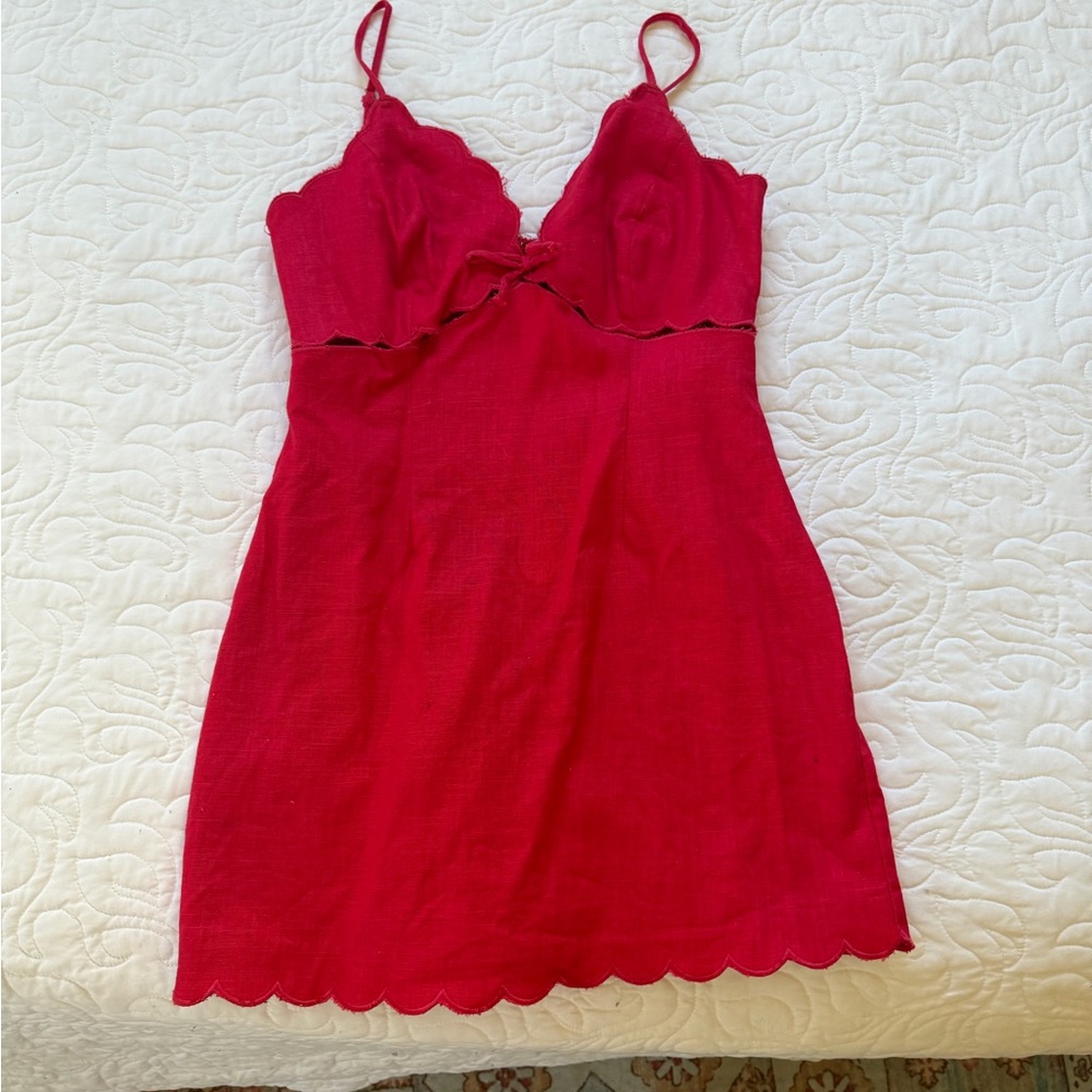 Scarlet Scallop-Trim Mini Dress with Adjustable Straps